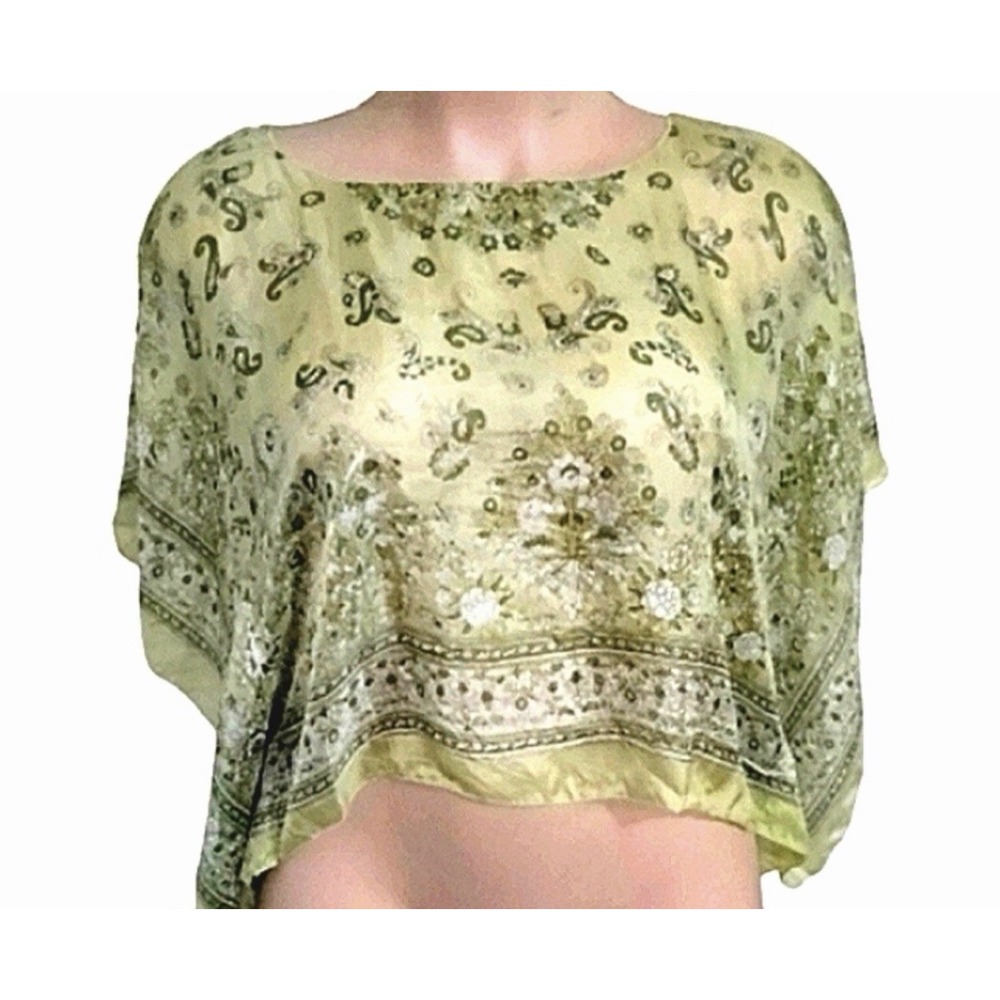 Speed Limit NYC Silk Green Handkerchief Scarf Pullover Blouse Top Boho One Size